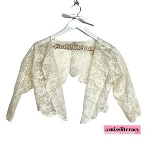 Vintage Ladies’ Bridal Wedding White Ivory Lace Floral Mesh Sheer Bolero [